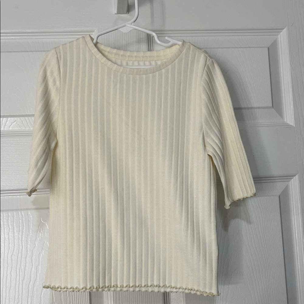 wonder nation Cream Ribbed Short Sleeve Knit Top